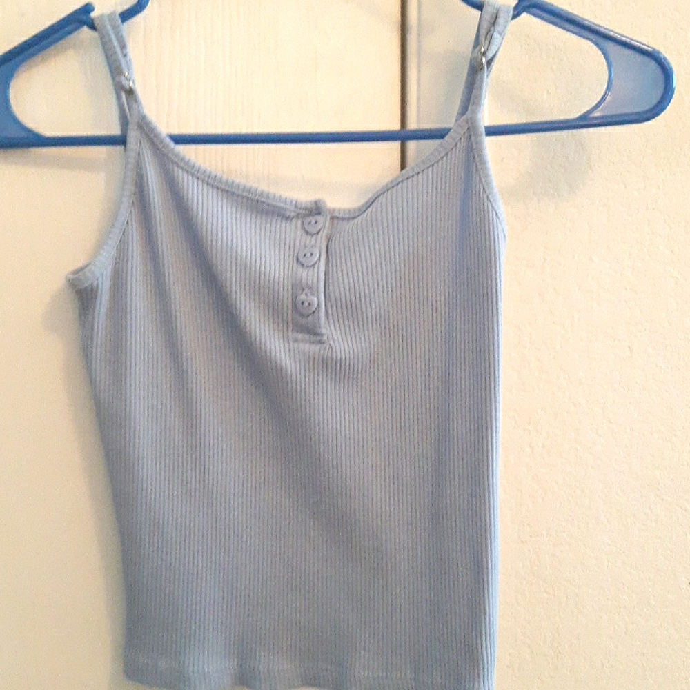 Blue heart button tank top